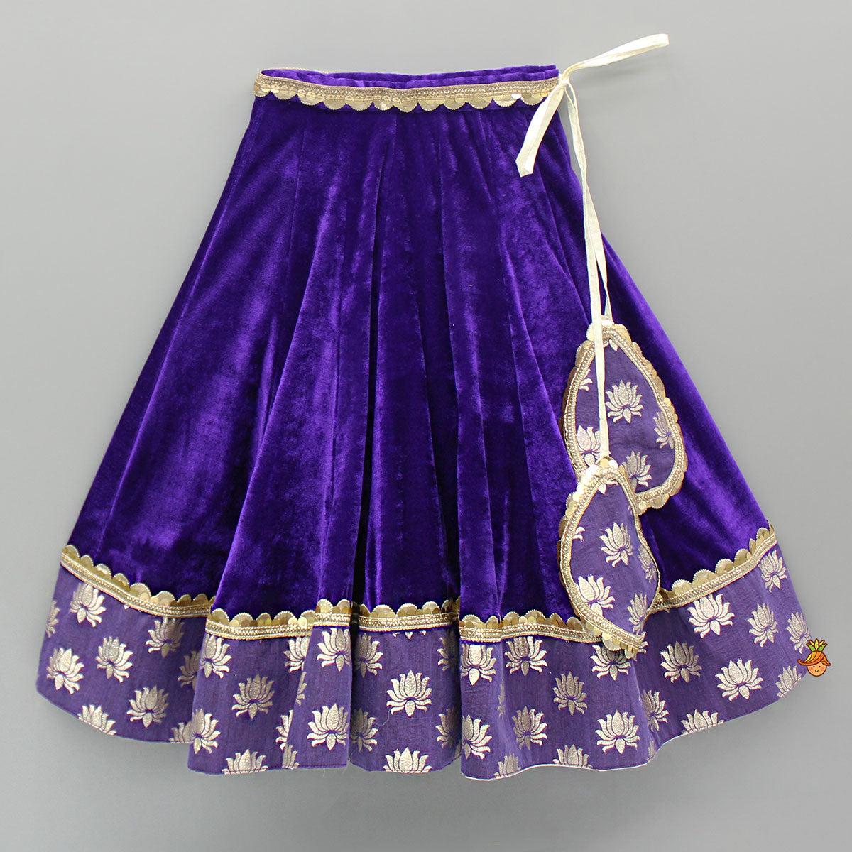 Pre Order: Purple Velvet Lace Detailed Top And Lehenga With Dupatta