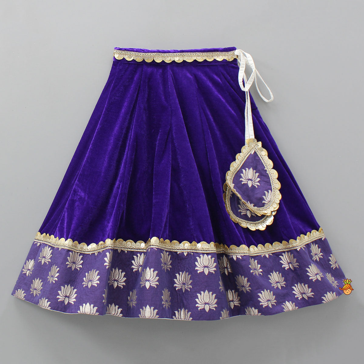 Pre Order: Purple Velvet Lace Detailed Top And Lehenga With Dupatta