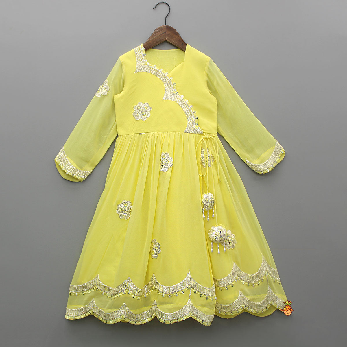 Pre Order: Yellow Embroidered Long Kurti And Pant