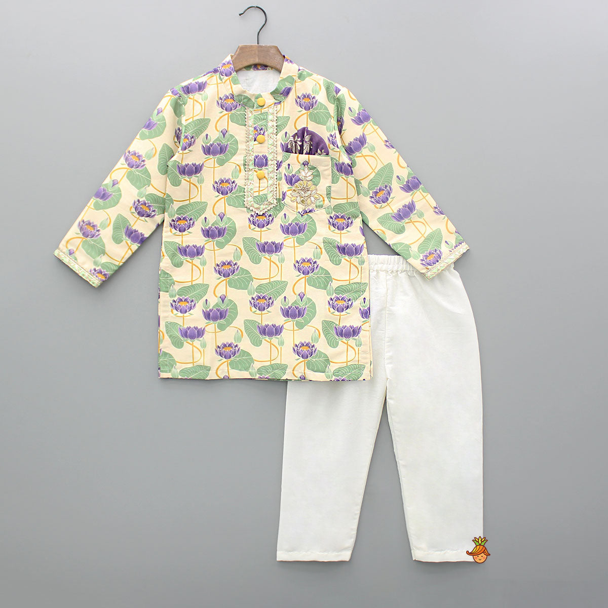 Pre Order: Multicolour Floral Printed Kurta And Pyjama