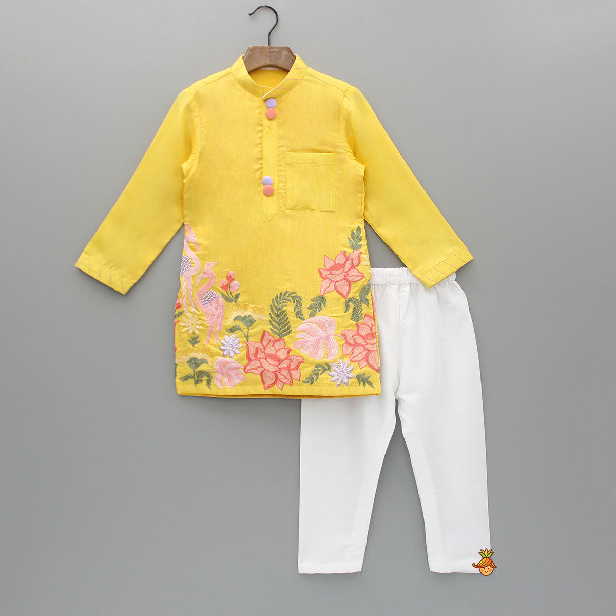 Pre Order: Yellow Embroidered Kurta And Pyjama