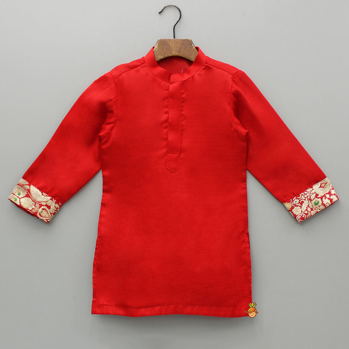 Pre Order: Red Kurta With Brocade Jacket And Pyjama