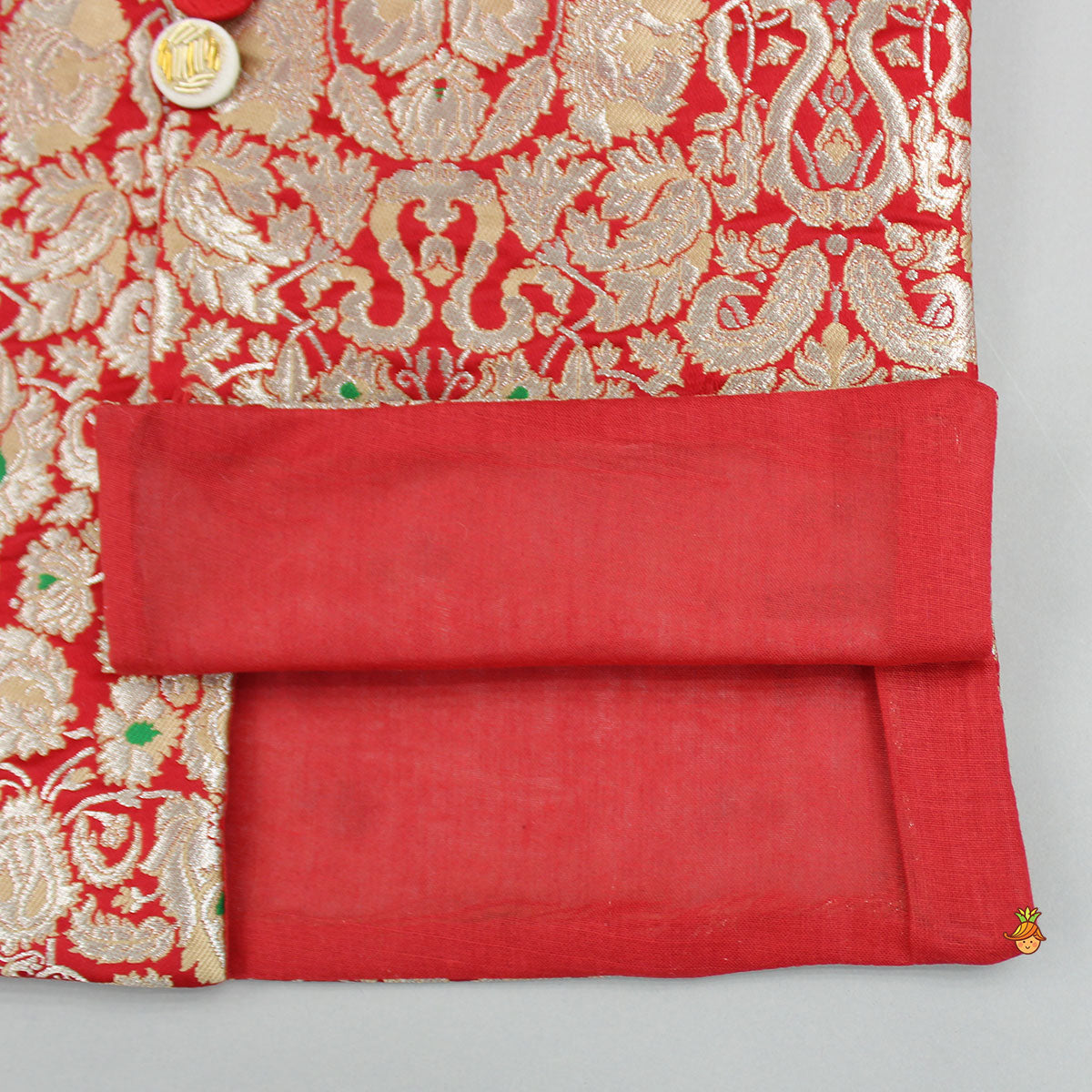 Pre Order: Red Kurta With Brocade Jacket And Pyjama