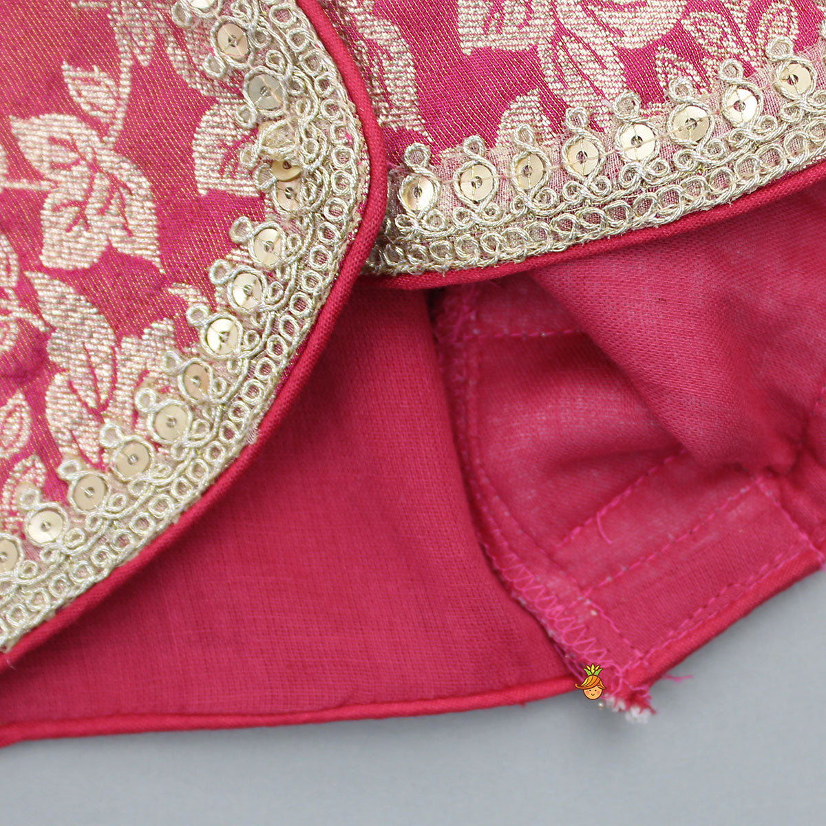 Pre Order: Pink Chanderi Embroidered Top And Velvet Lehenga With Printed Dupatta