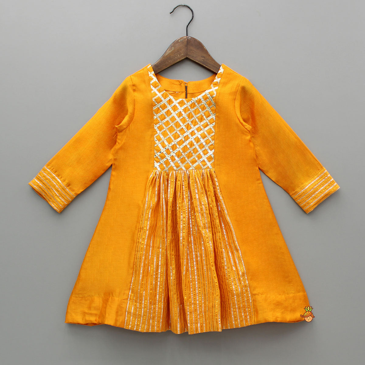 Pre Order: Orange Kurti With Gota Lace Detailing And Pant With Matching Dupatta