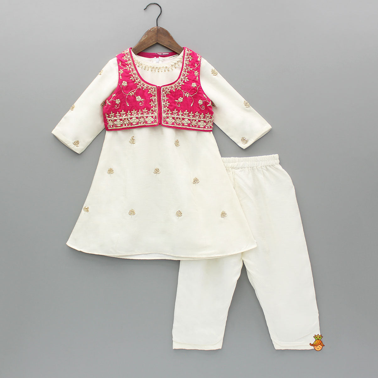 Pre Order: Embroidered Kurti With Jacket And Pant