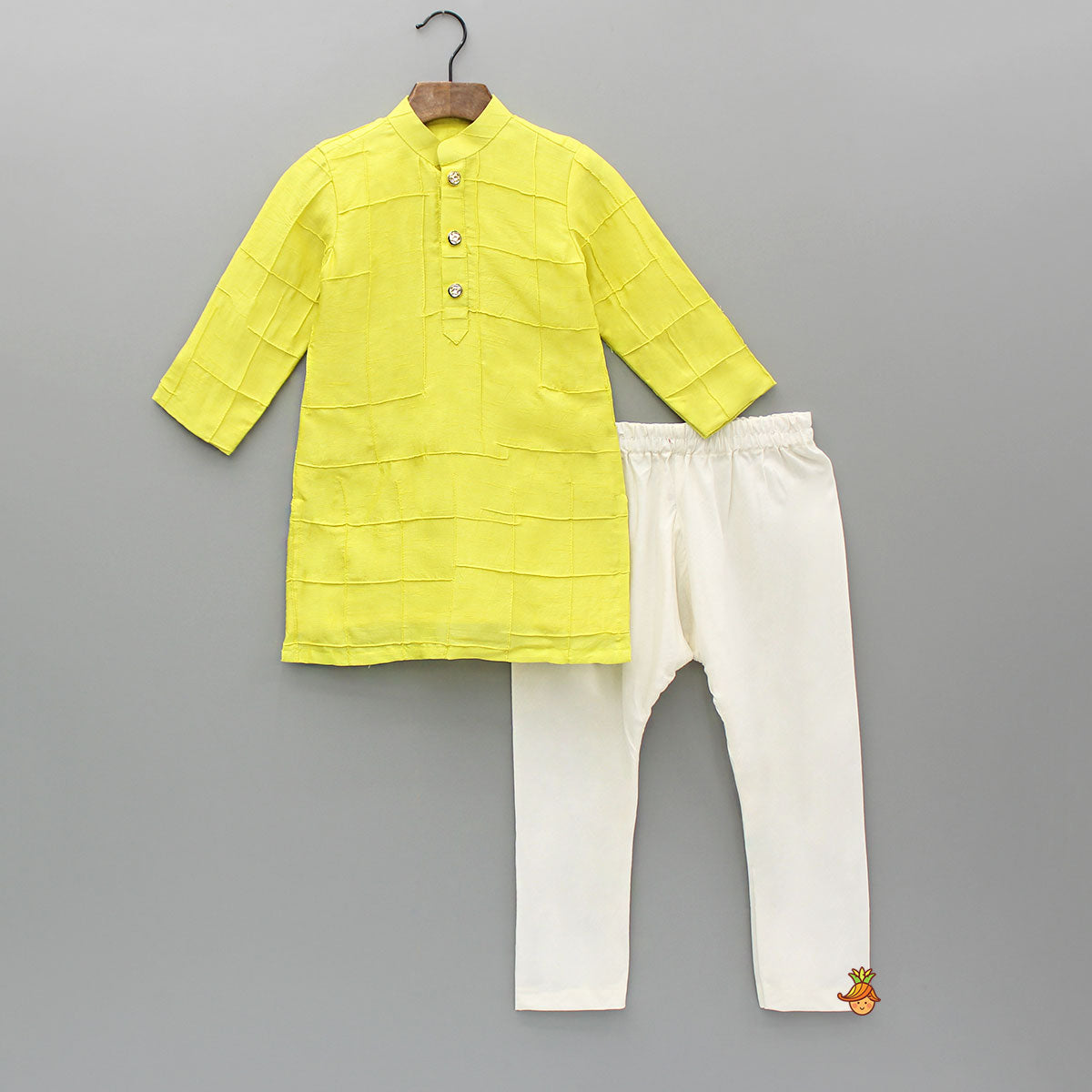 Pre Order: Yellow Pintuck Detailed Kurta And Pyjama