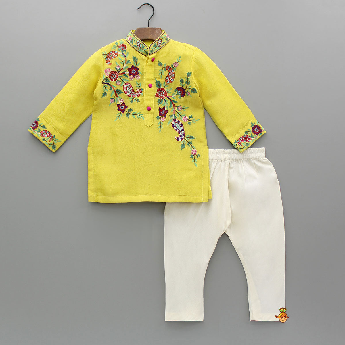 Pre Order: Yellow Embroidered Kurta And Pyjama