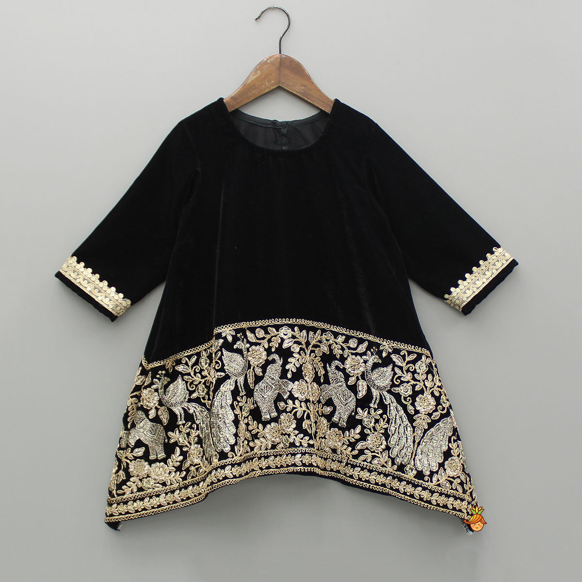 Pre Order: Black Velvet Embroidered Kurti And Palazzo