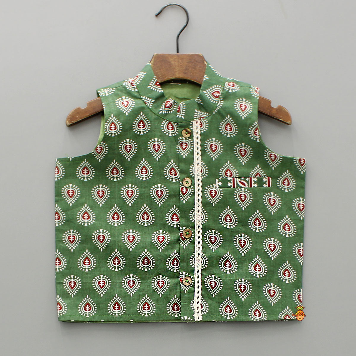 Pre Order: Printed Green Kurta And Jacket With Pyjama