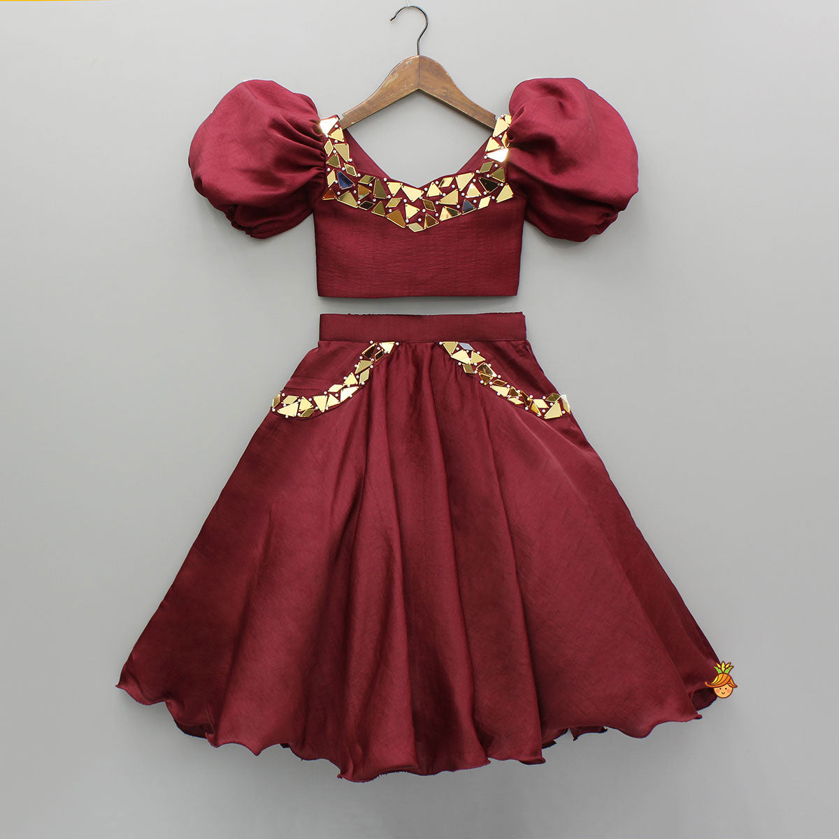 Pre Order: Maroon Embellished Top And Lehenga