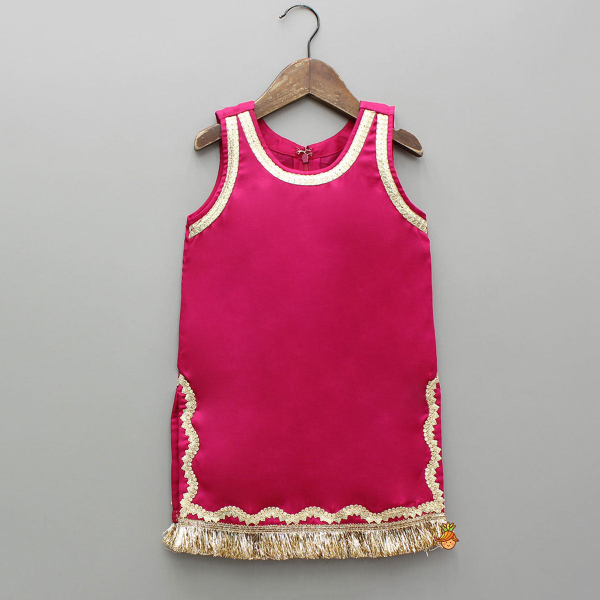 Pre Order: Pink Lace Work Kurti And Sharara With Matching Net Dupatta