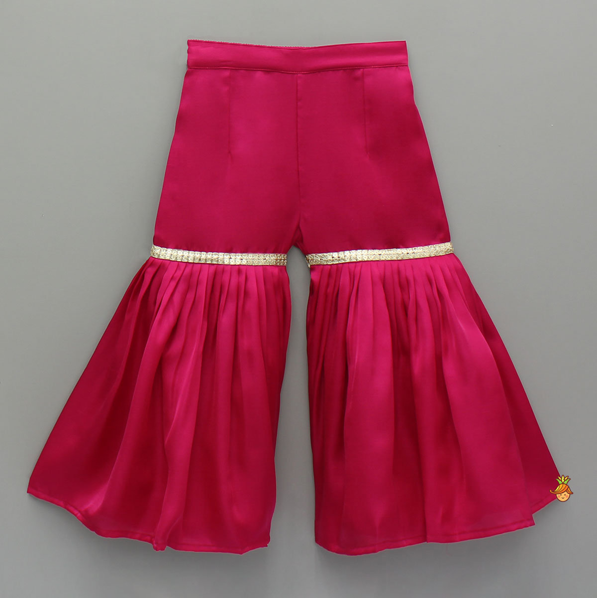 Pre Order: Pink Lace Work Kurti And Sharara With Matching Net Dupatta