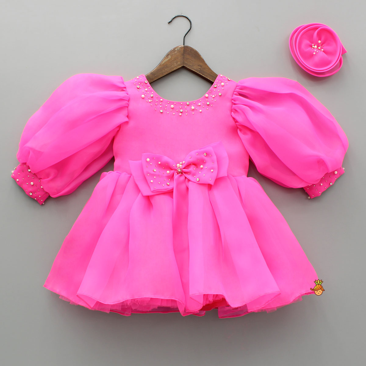 Pre Order: Pink Embellished Dress With Matching Swirled Hair Clip