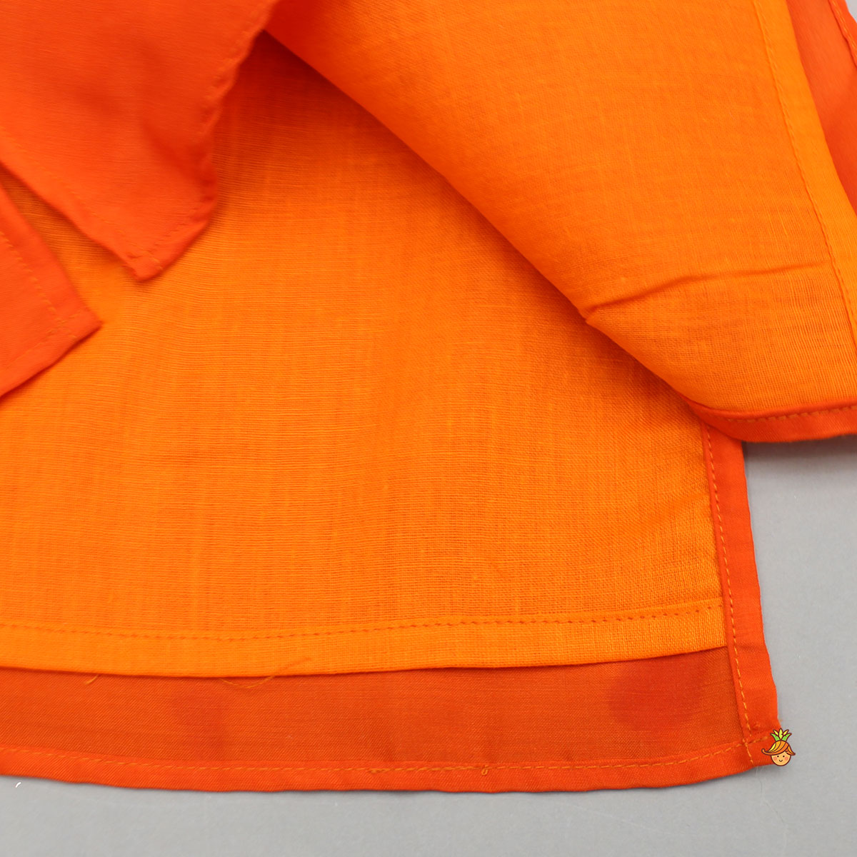 Pre Order: Orange Stylish Draped Printed Flap Kurta And Pyjama