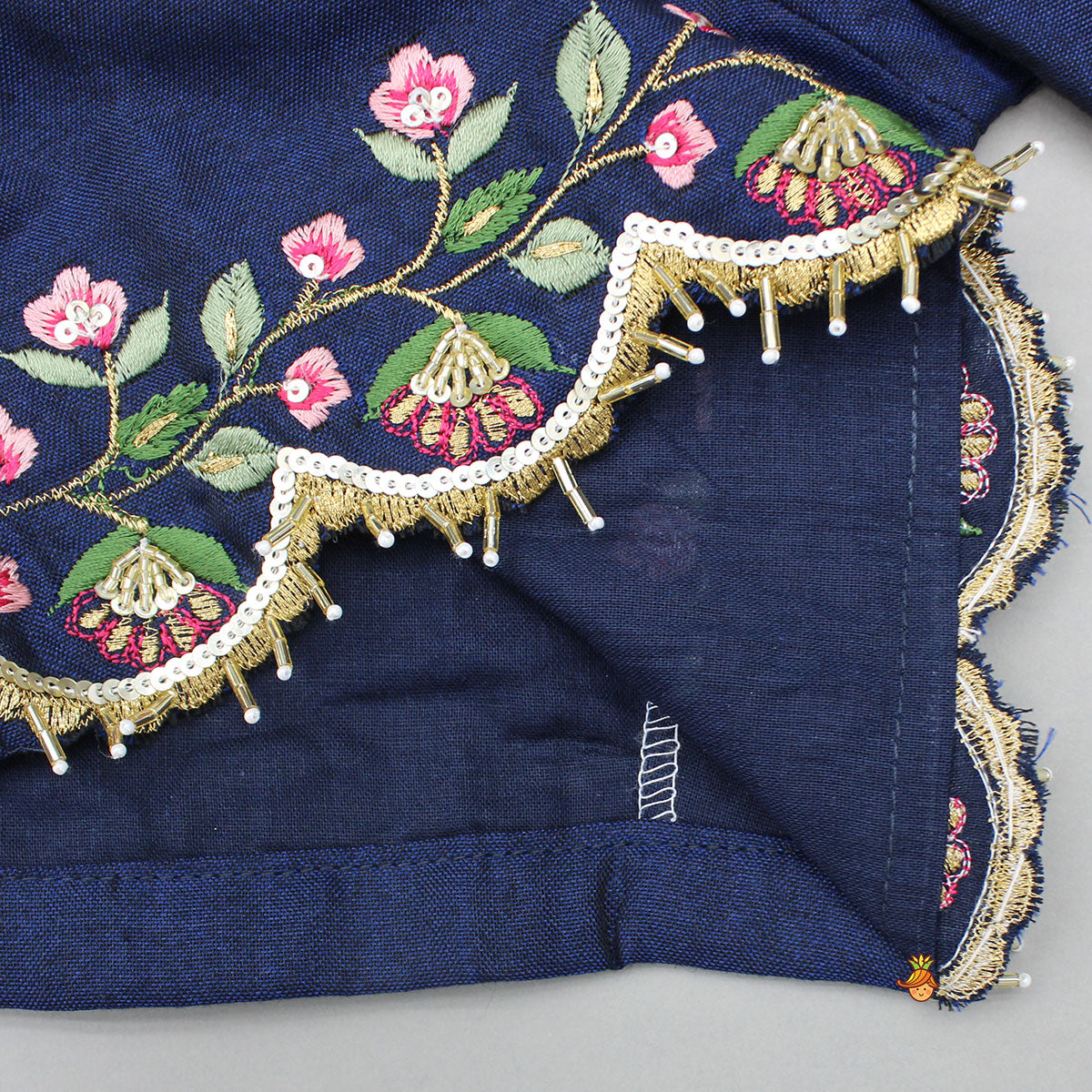 Pre Order: Blue Floral Embroidered Top And Pleated Lehenga