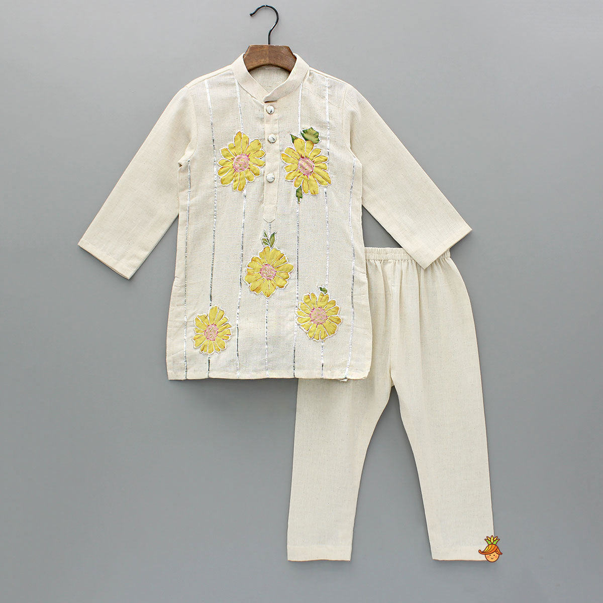 Pre Order: Off White Floral Printed Embroidered Kurta And Pyjama