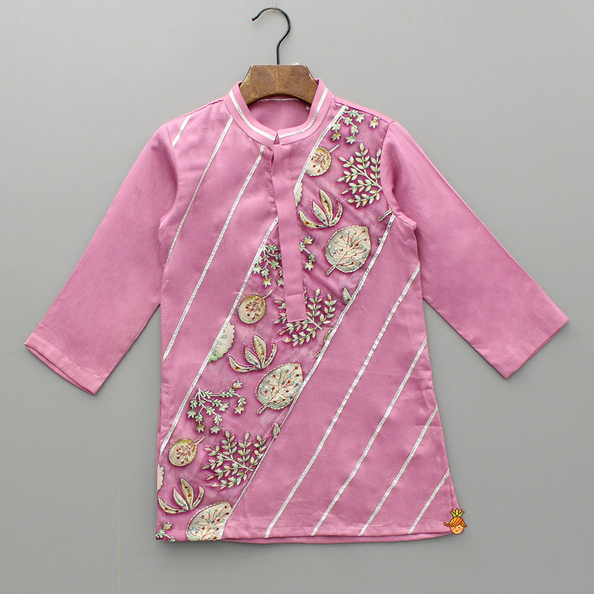 Pre Order: Pink Embroidered Printed Kurta And Pyjama