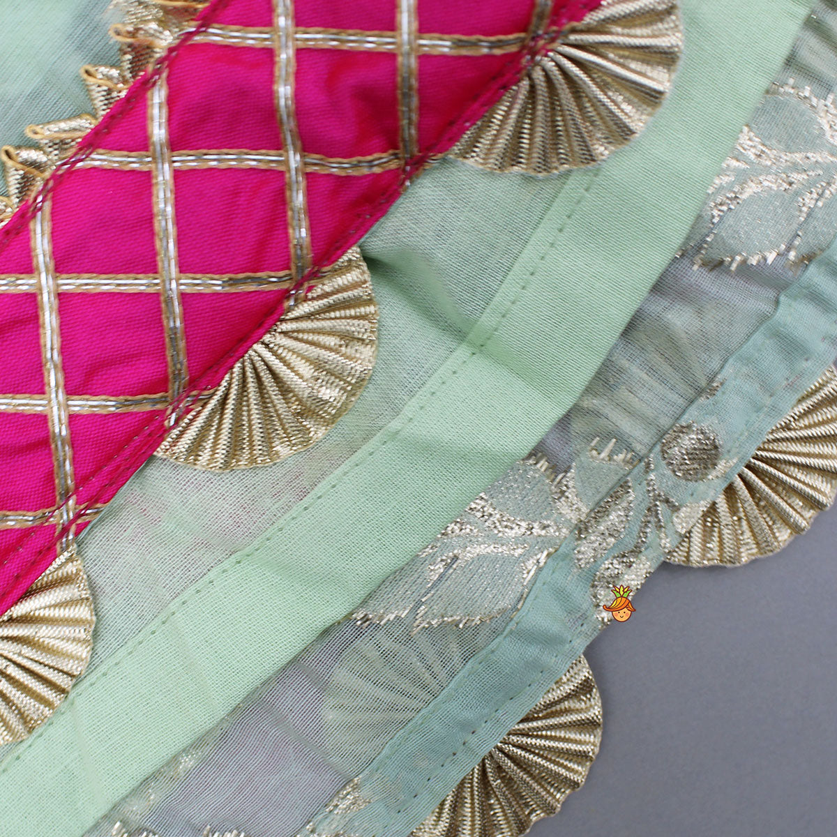 Pre Order: Green Chanderi Embroidered Kurti And Lehenga