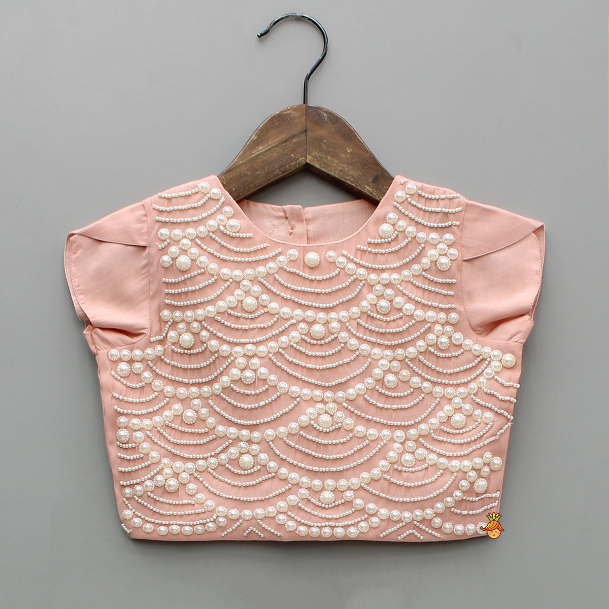 Pre Order: Embellished Peach Top And Brocade Lehenga