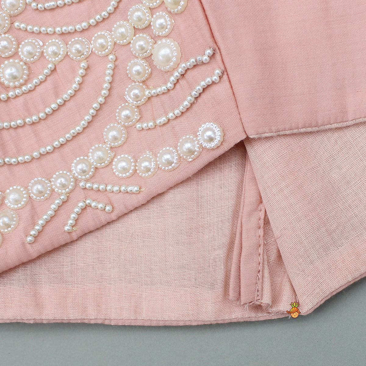 Pre Order: Embellished Peach Top And Brocade Lehenga