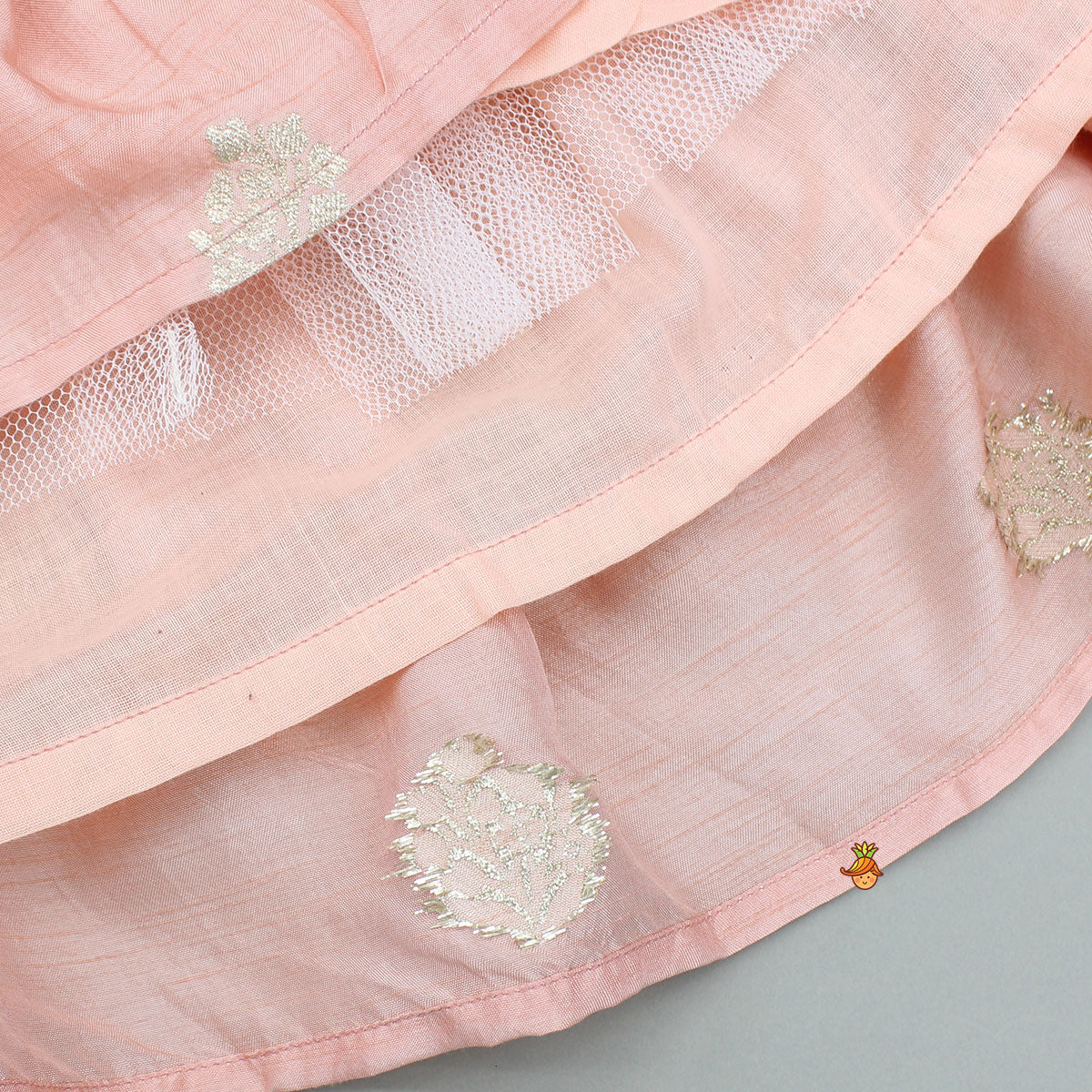 Pre Order: Embellished Peach Top And Brocade Lehenga