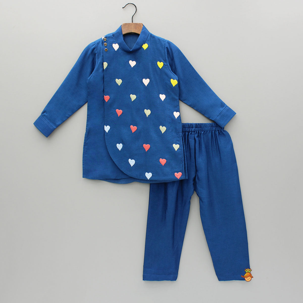 Pre Order: Blue Heart Embroidered Flap Kurta And Pyjama