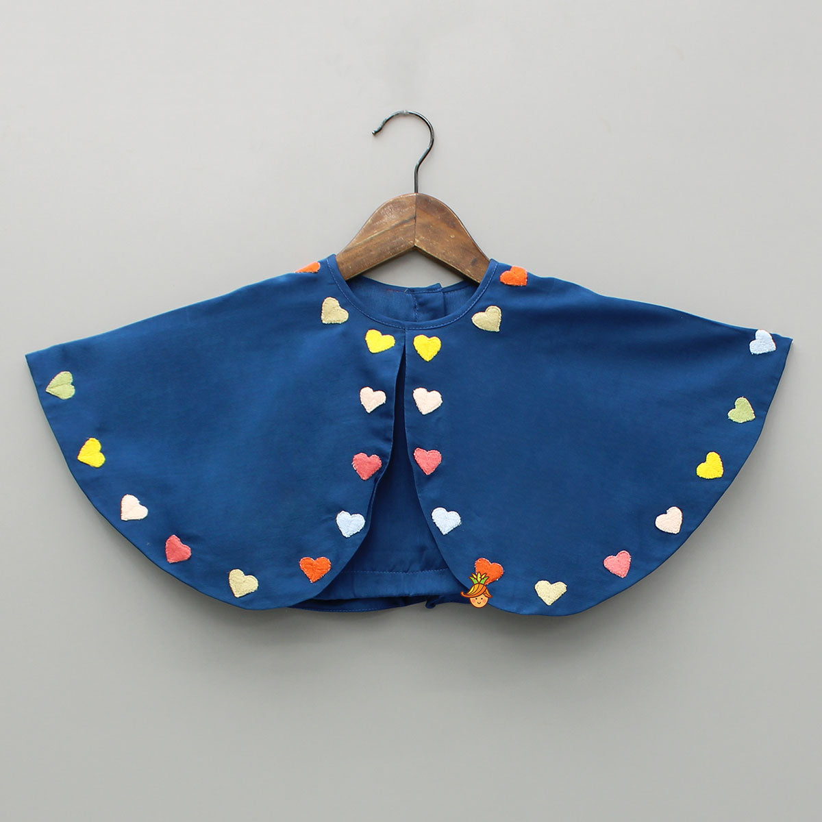 Pre Order: Blue Heart Embroidered Cape Attached Top And Flared Palazzo