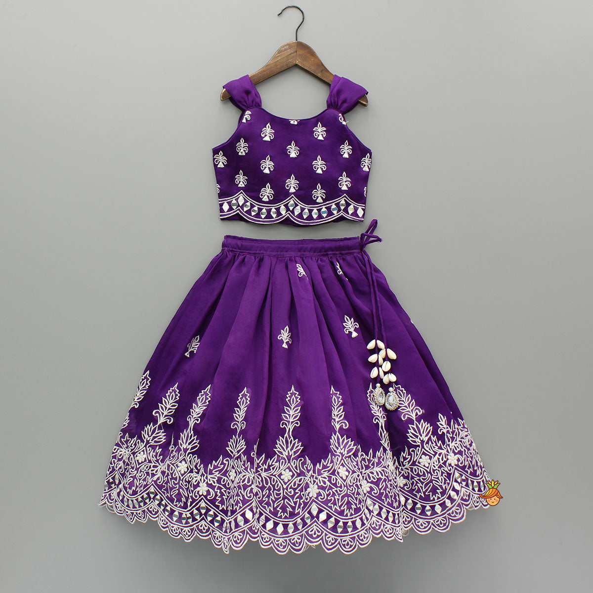 Pre Order: Purple Embroidered Top And Lehenga