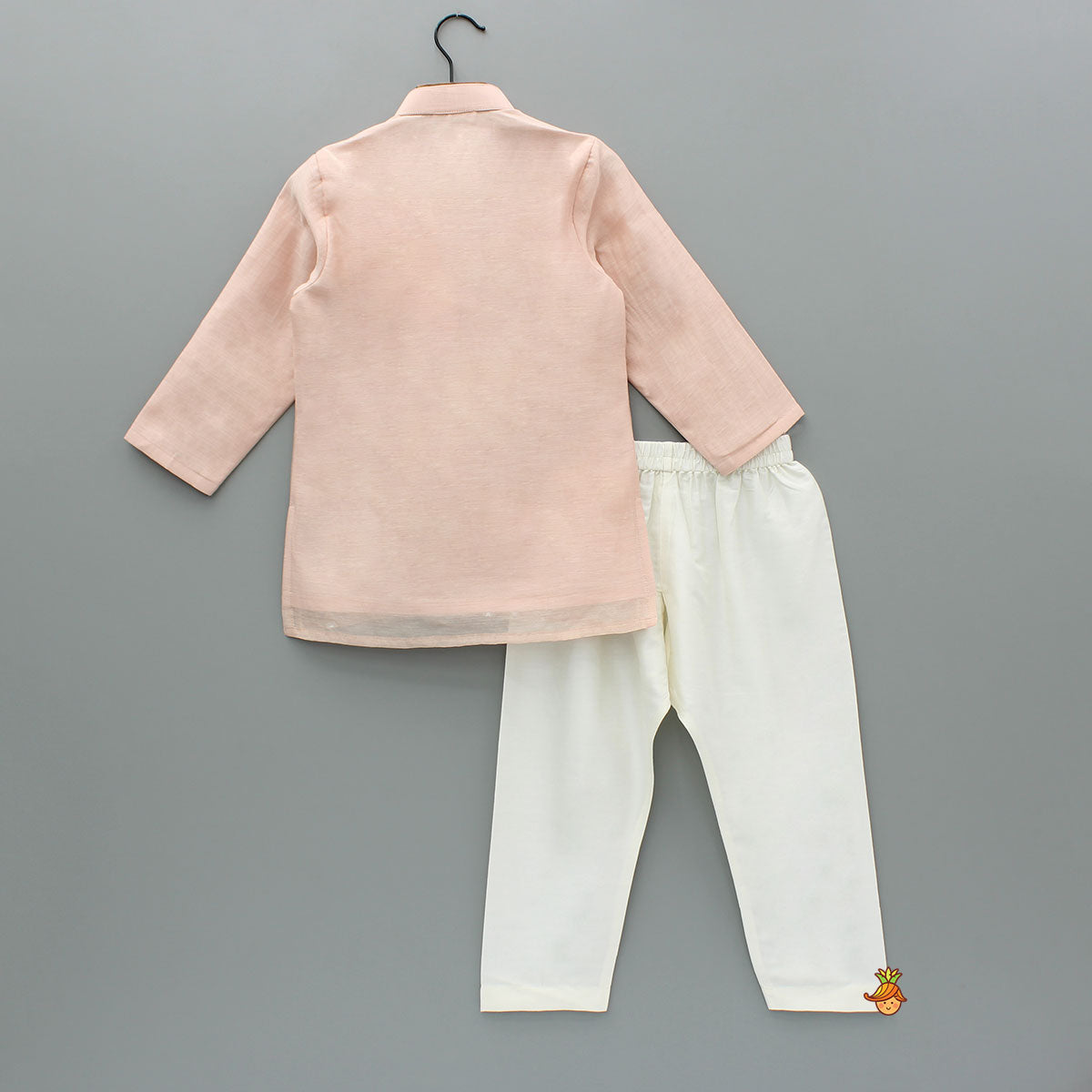 Pre Order: Embroidered Faux Mirror Work Peach Kurta And Pyjama