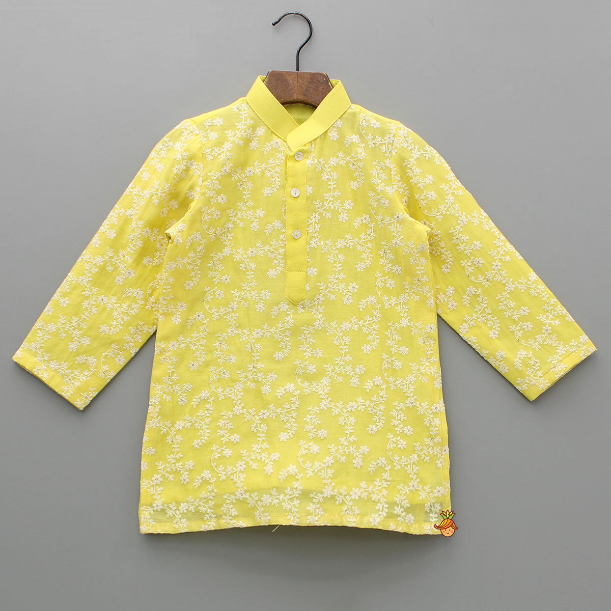 Pre Order: Chanderi Embroidered Yellow Kurta And Pyjama