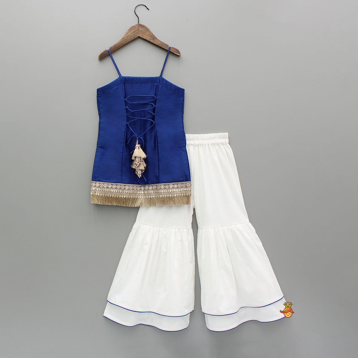 Pre Order: Blue Strappy Top And Sharara With Dupatta