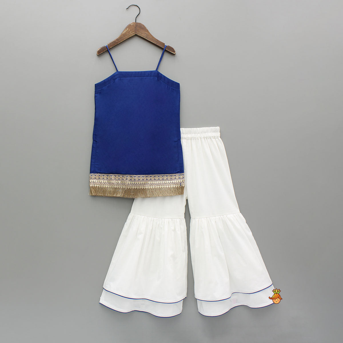 Pre Order: Blue Strappy Top And Sharara With Dupatta