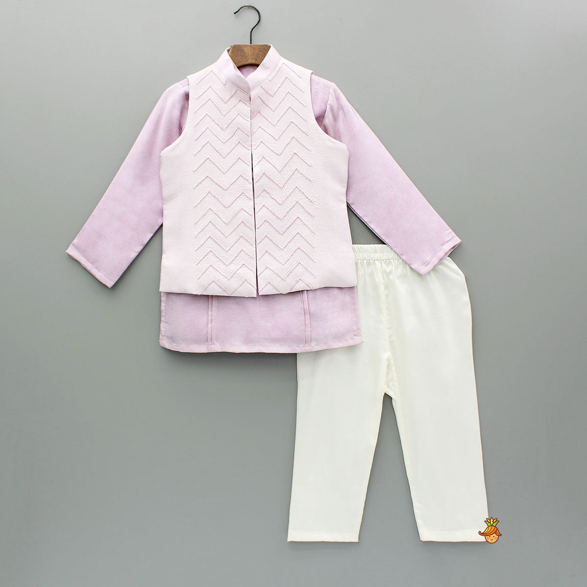 Pre Order: Lavender Pintuck Detail Kurta With Embroidered Jacket And Pyjama