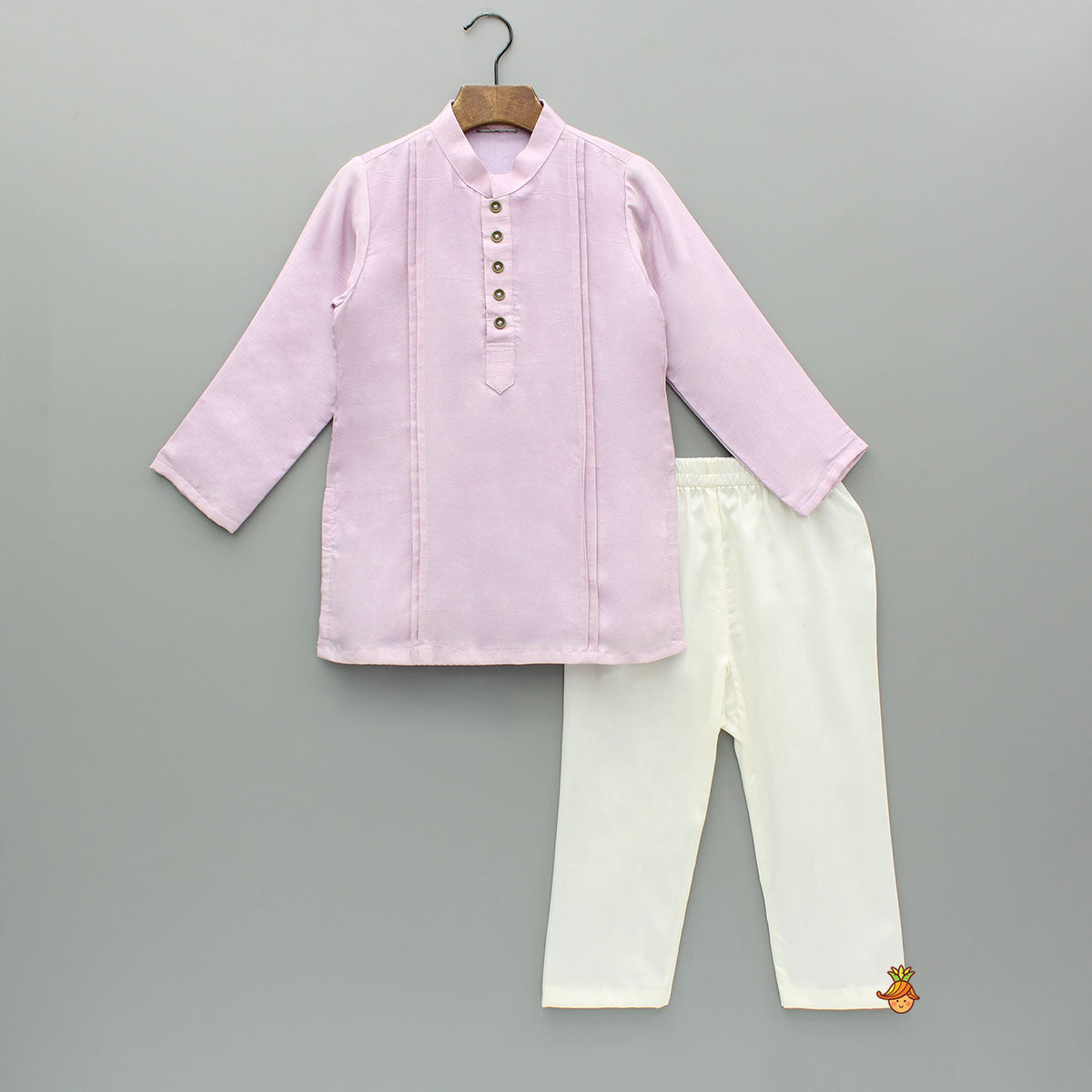 Pre Order: Lavender Pintuck Detail Kurta With Embroidered Jacket And Pyjama