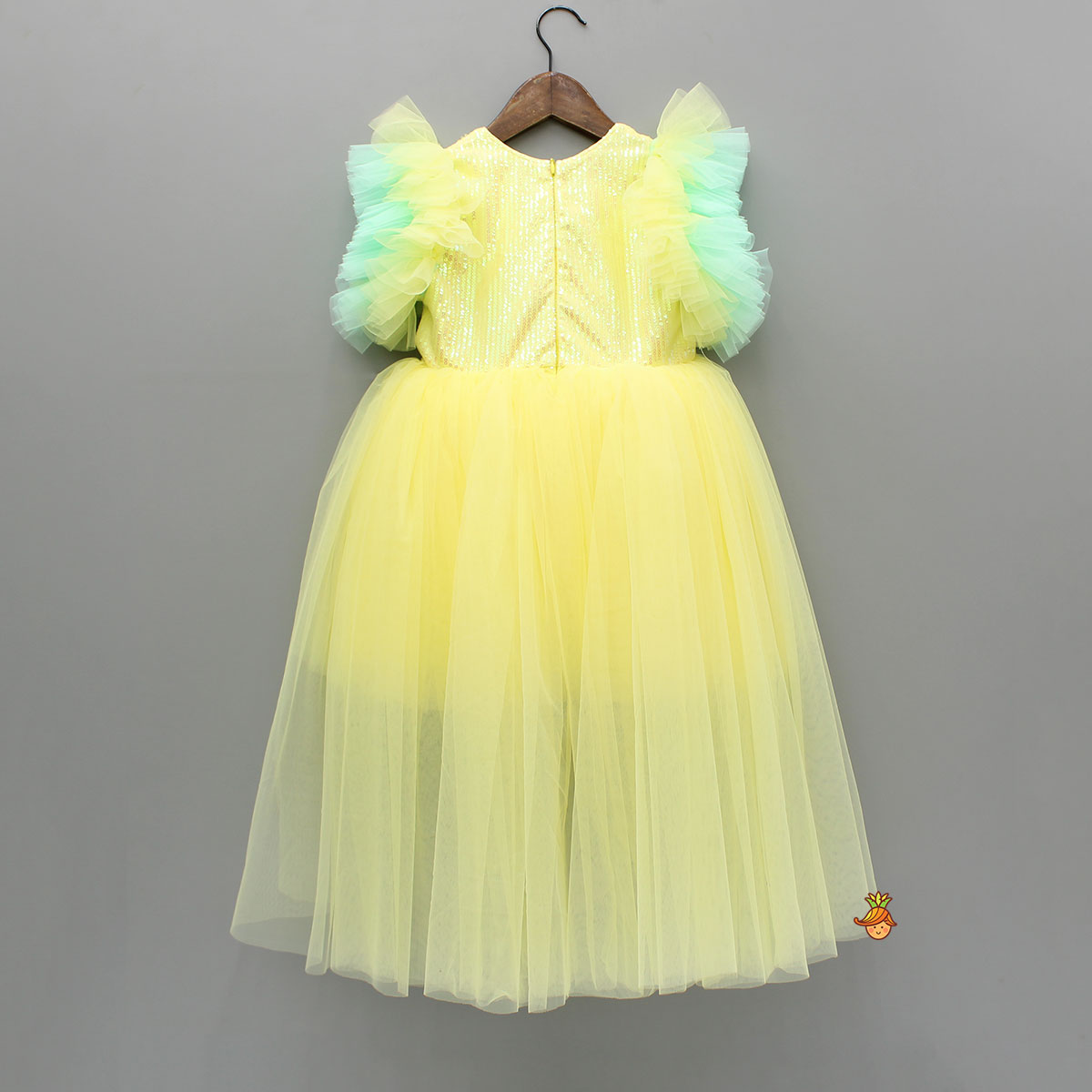 Yellow Frilly Sequin Embroidered Dress