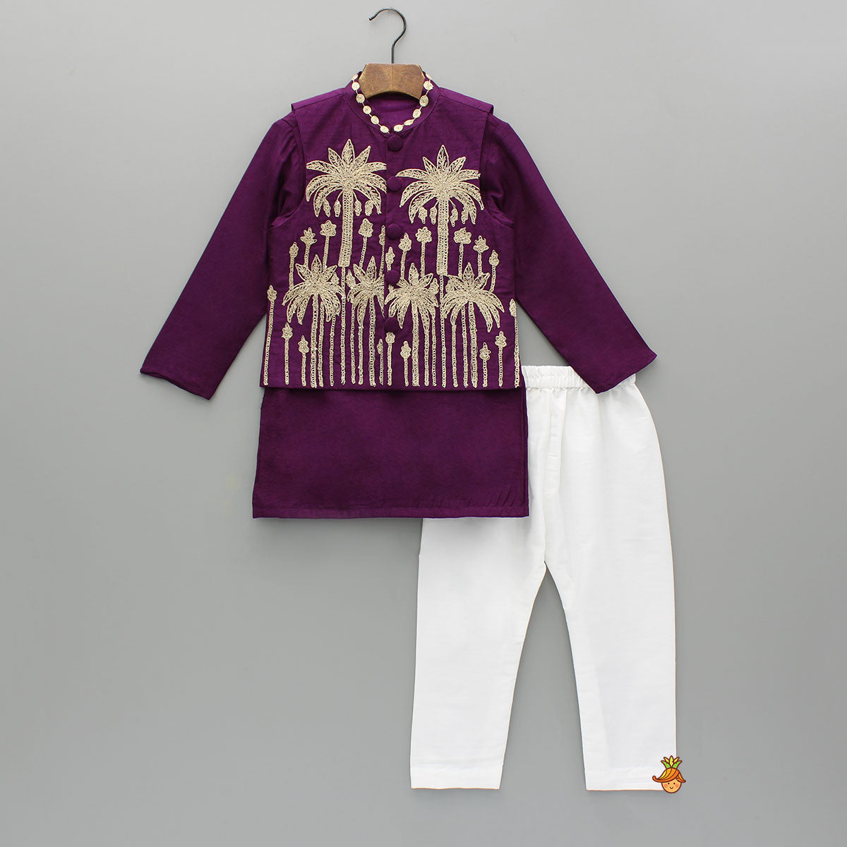 Pre Order: Purple Kurta With Embroidered Jacket And Pyjama