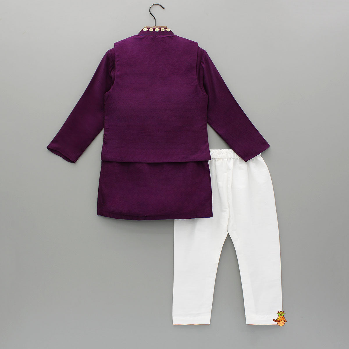 Pre Order: Purple Kurta With Embroidered Jacket And Pyjama