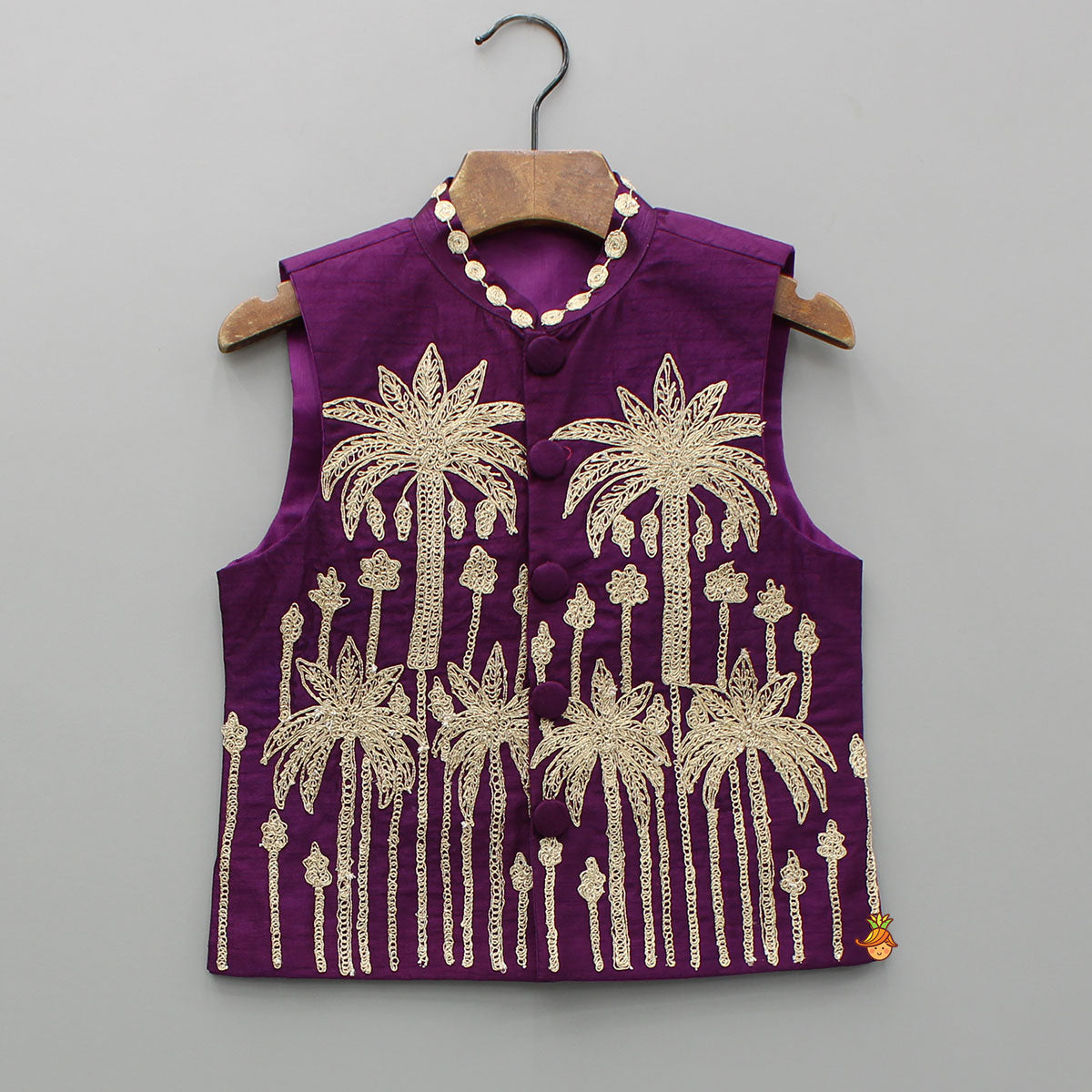 Pre Order: Purple Kurta With Embroidered Jacket And Pyjama