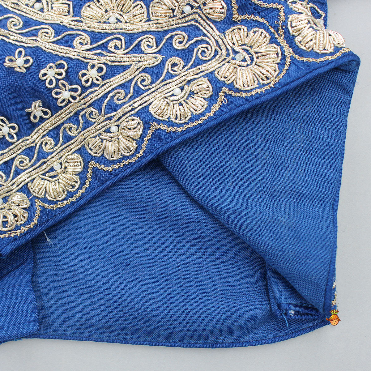 Pre Order: Blue Embroidered Top And Lehenga