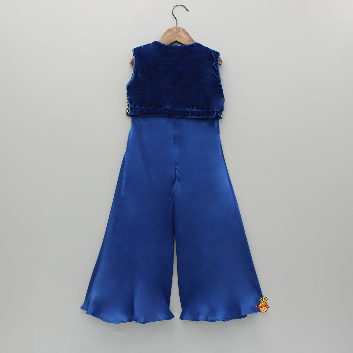 Pre Order: Blue Jumpsuit With Velvet Embroidered Jacket