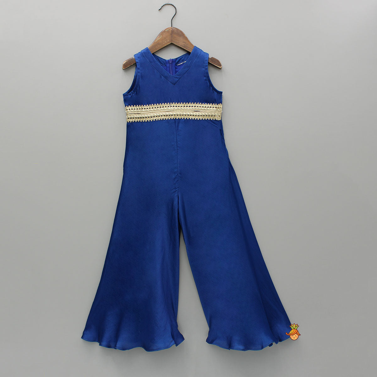 Pre Order: Blue Jumpsuit With Velvet Embroidered Jacket