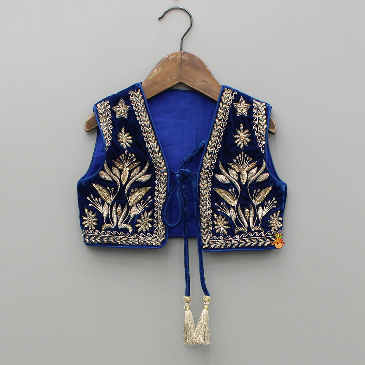 Pre Order: Blue Jumpsuit With Velvet Embroidered Jacket