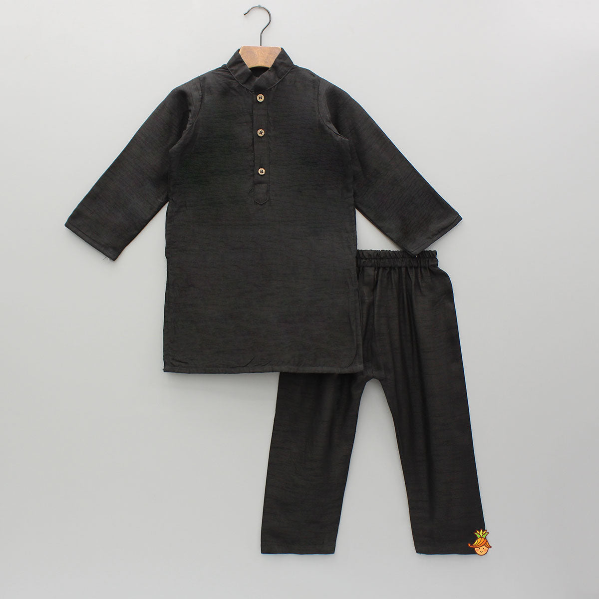 Pre Order: Black Kurta With Embroidered Jacket And Pyjama