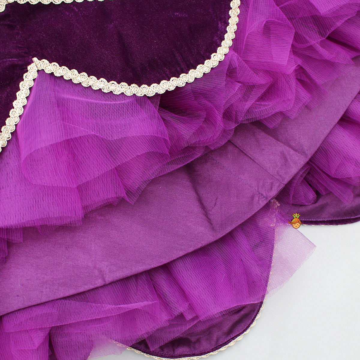 Pre Order: Purple Embroidered And Embellished Top With Lehenga And Dupatta