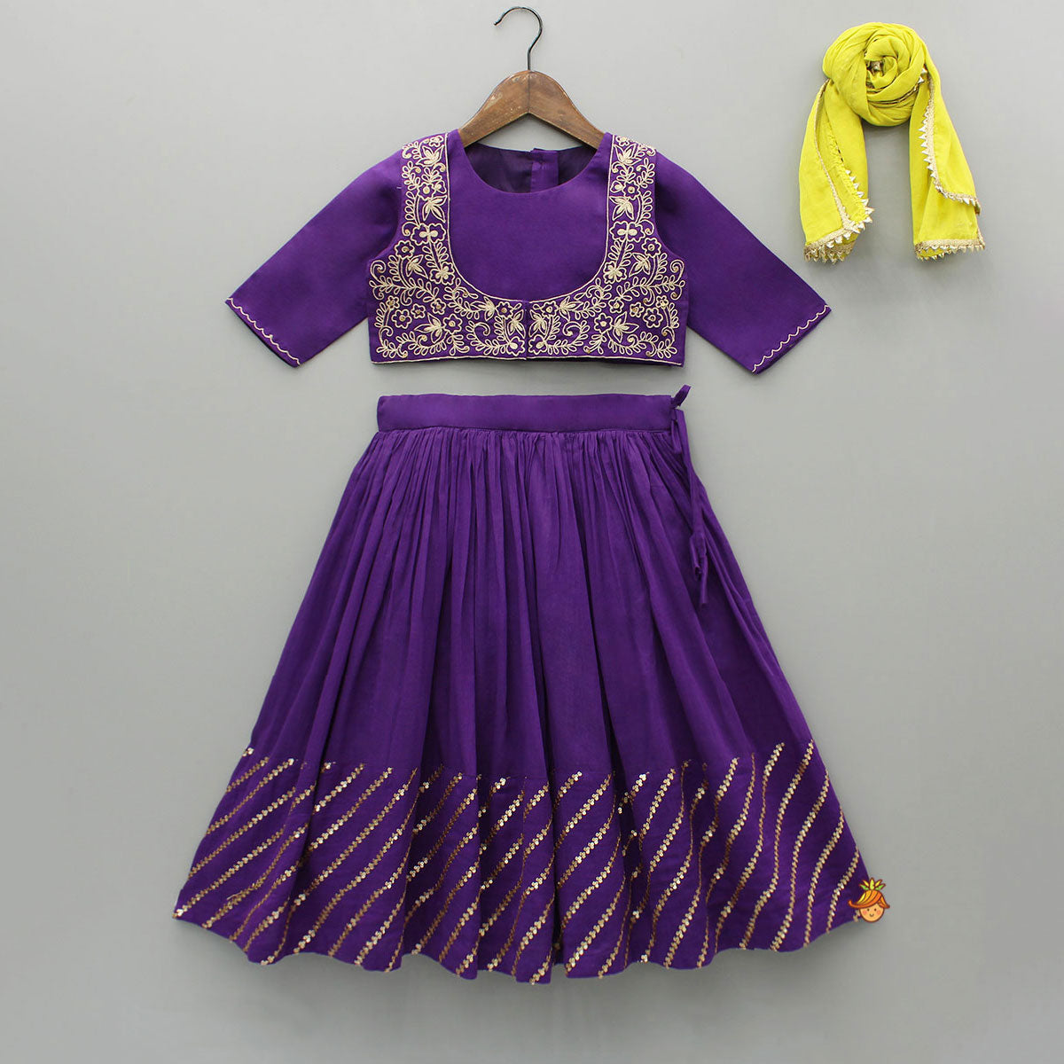 Pre Order: Purple Top And Embroidered Jacket With Lehenga And Dupatta