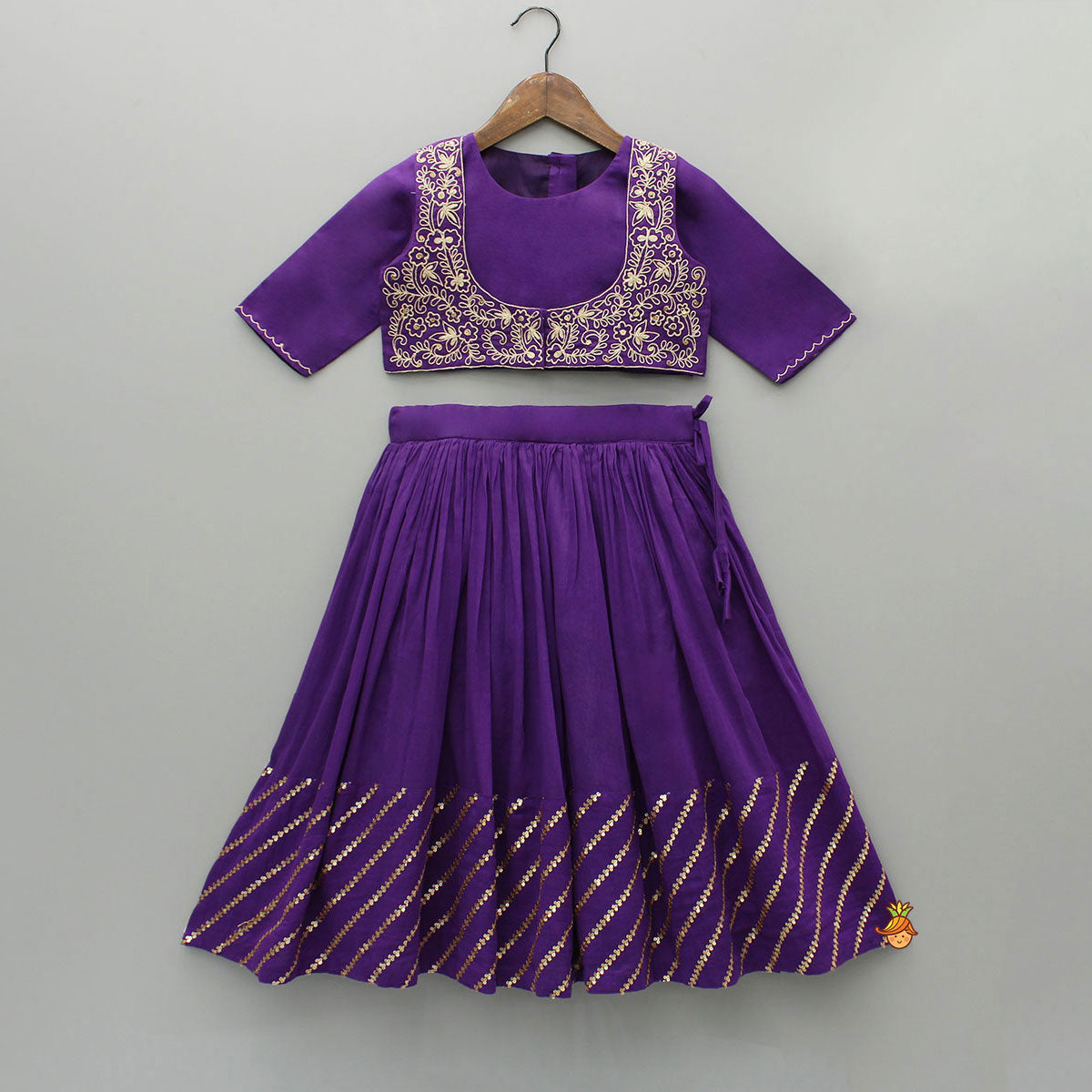 Pre Order: Purple Top And Embroidered Jacket With Lehenga And Dupatta