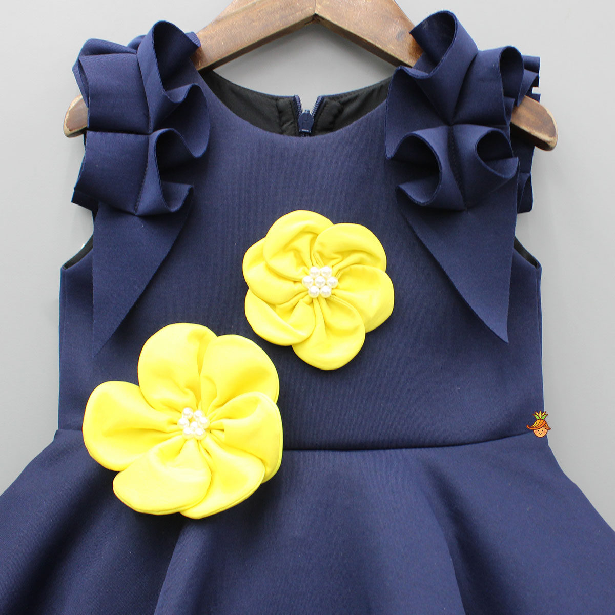 Artificial Flowers Embellished Ruffle Detailed Dress