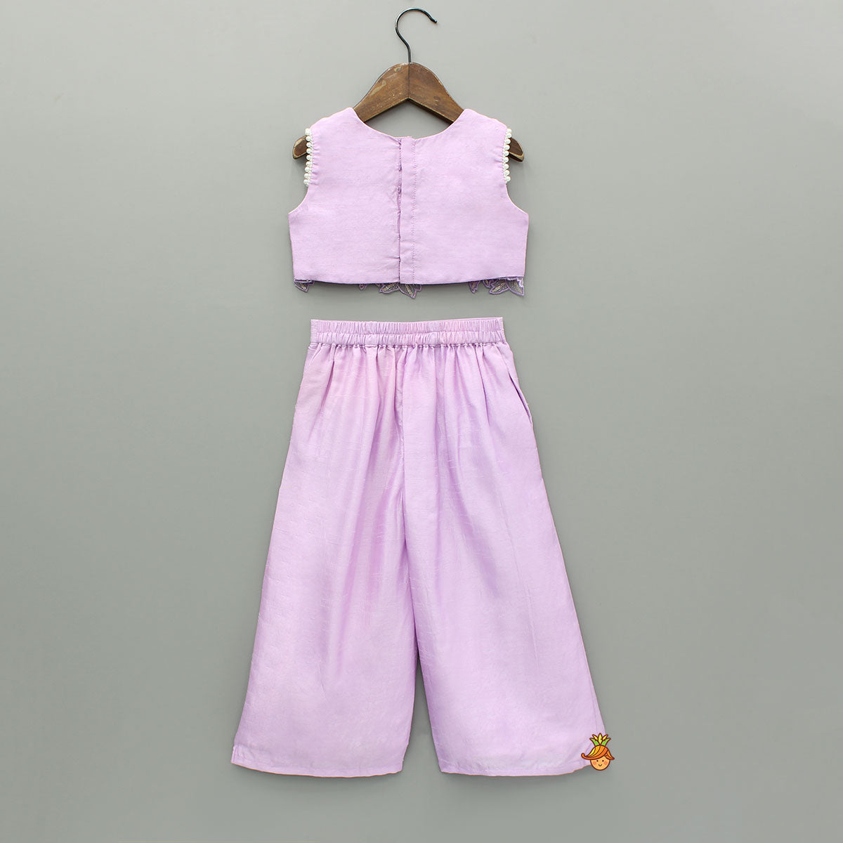 Pre Order: Lavender Embroidered Top And Pleated Palazzo With Matching Bow Hair Clip