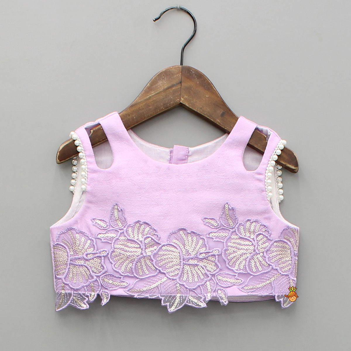 Pre Order: Lavender Embroidered Top And Pleated Palazzo With Matching Bow Hair Clip